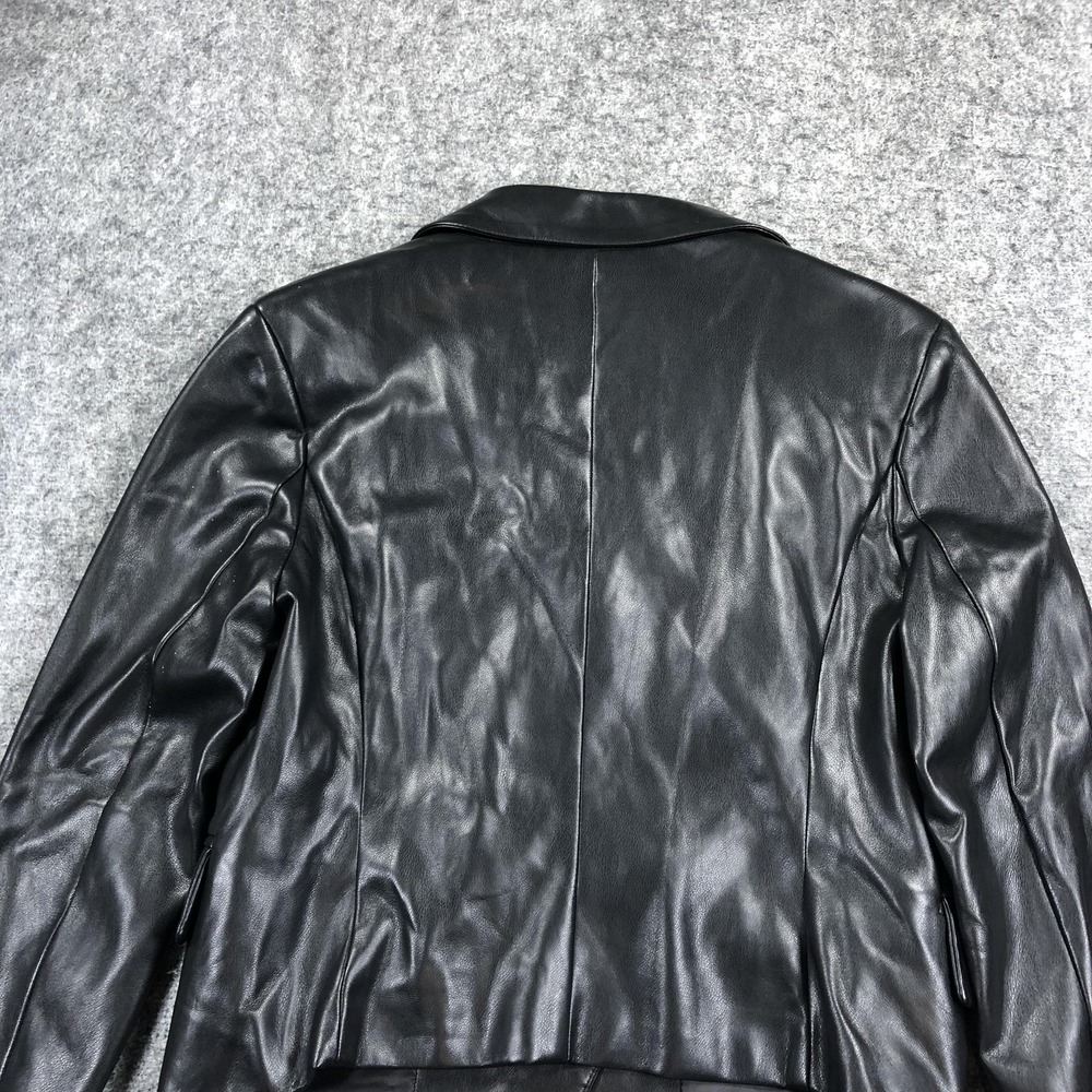 7 For All Mankind Blazer Womens M Black Faux Leather Double Breasted Military - Picture 15 of 15